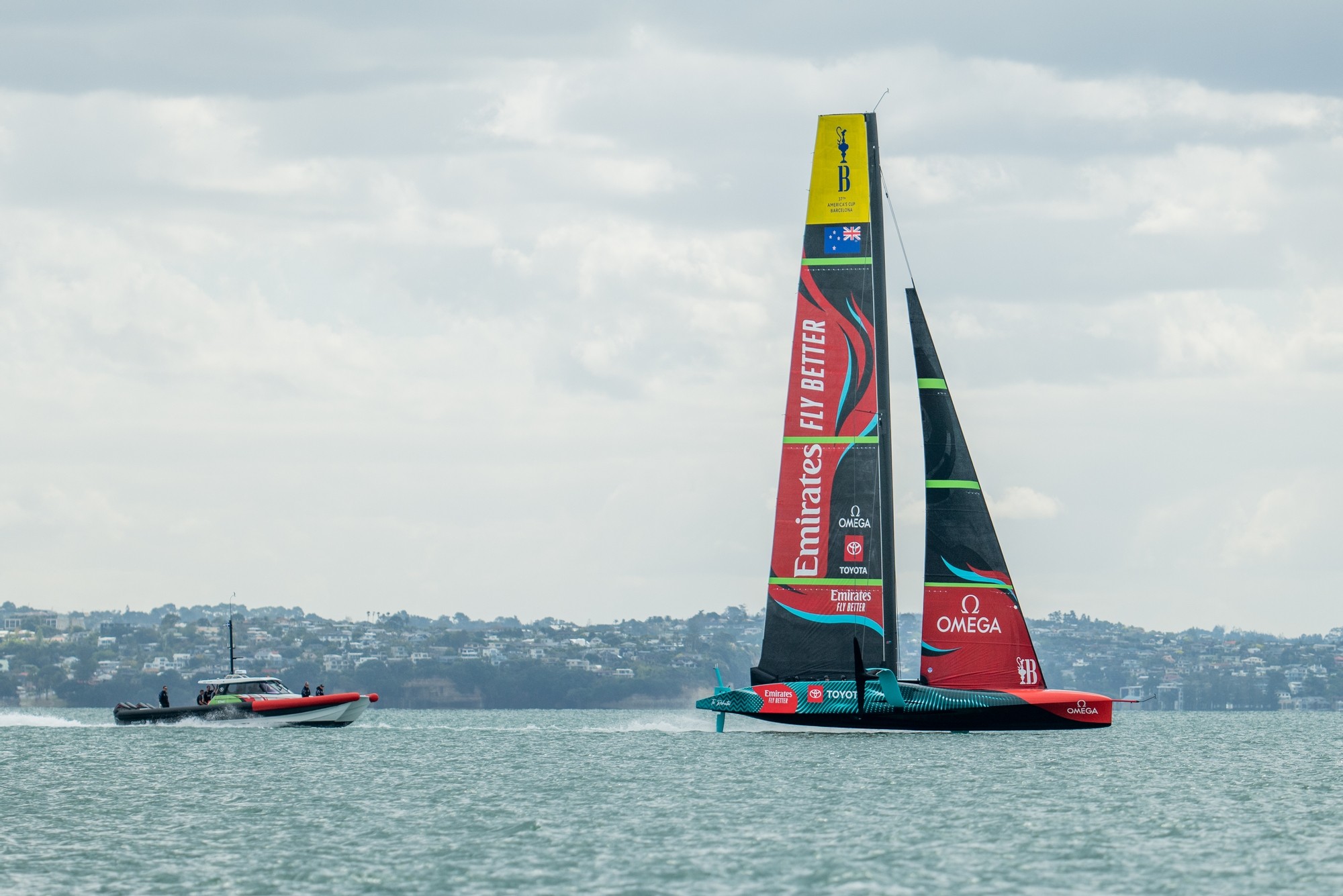 Emirates Team New Zealand shown in action during the Flight 7 race
