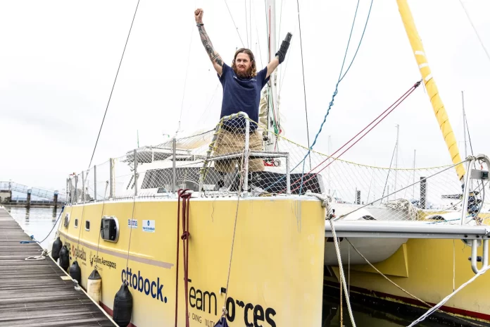 Triple amputee Craig Wood arrives in Hiroshima, Japan to become the world first to sail across the Pacific - photo © GD Media